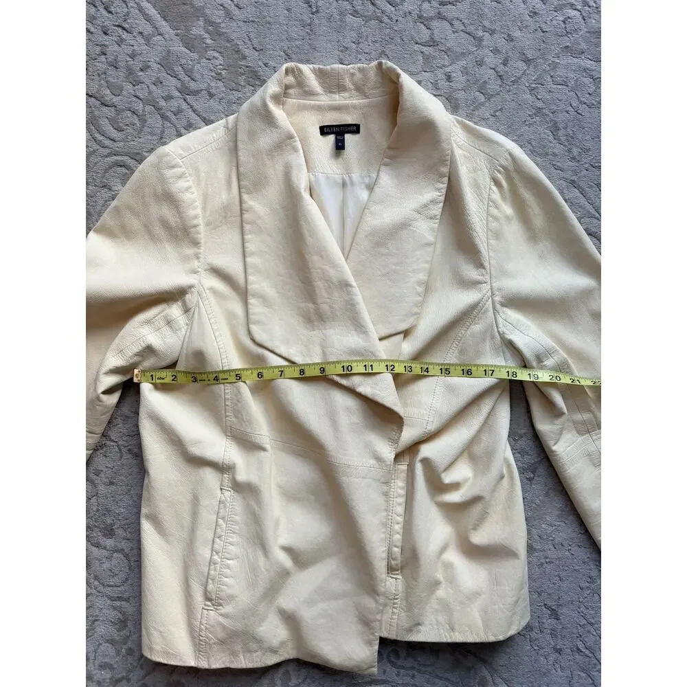 Eileen Fisher Women's Cream Ivory Lambskin Leather Jacket L/XL Vintage Drape - Picture 7 of 9